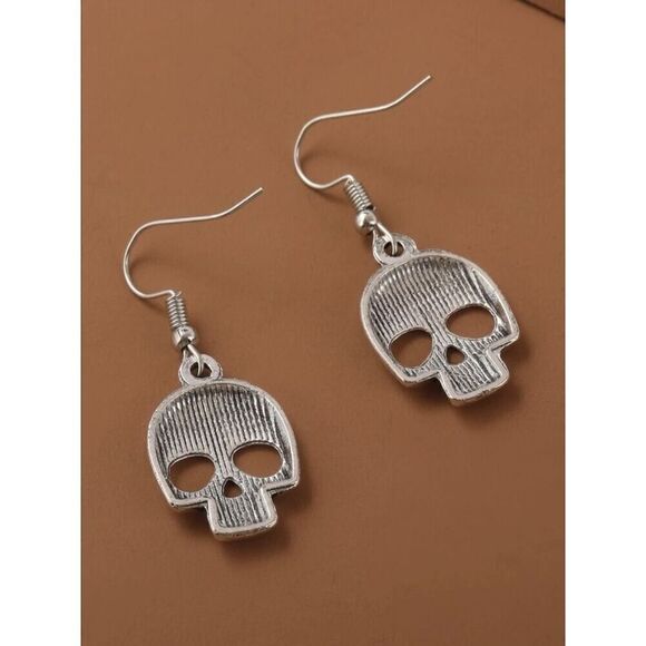 Silver Skull Etched Drop/Dangle Earring [NEW] - Picture 5 of 5